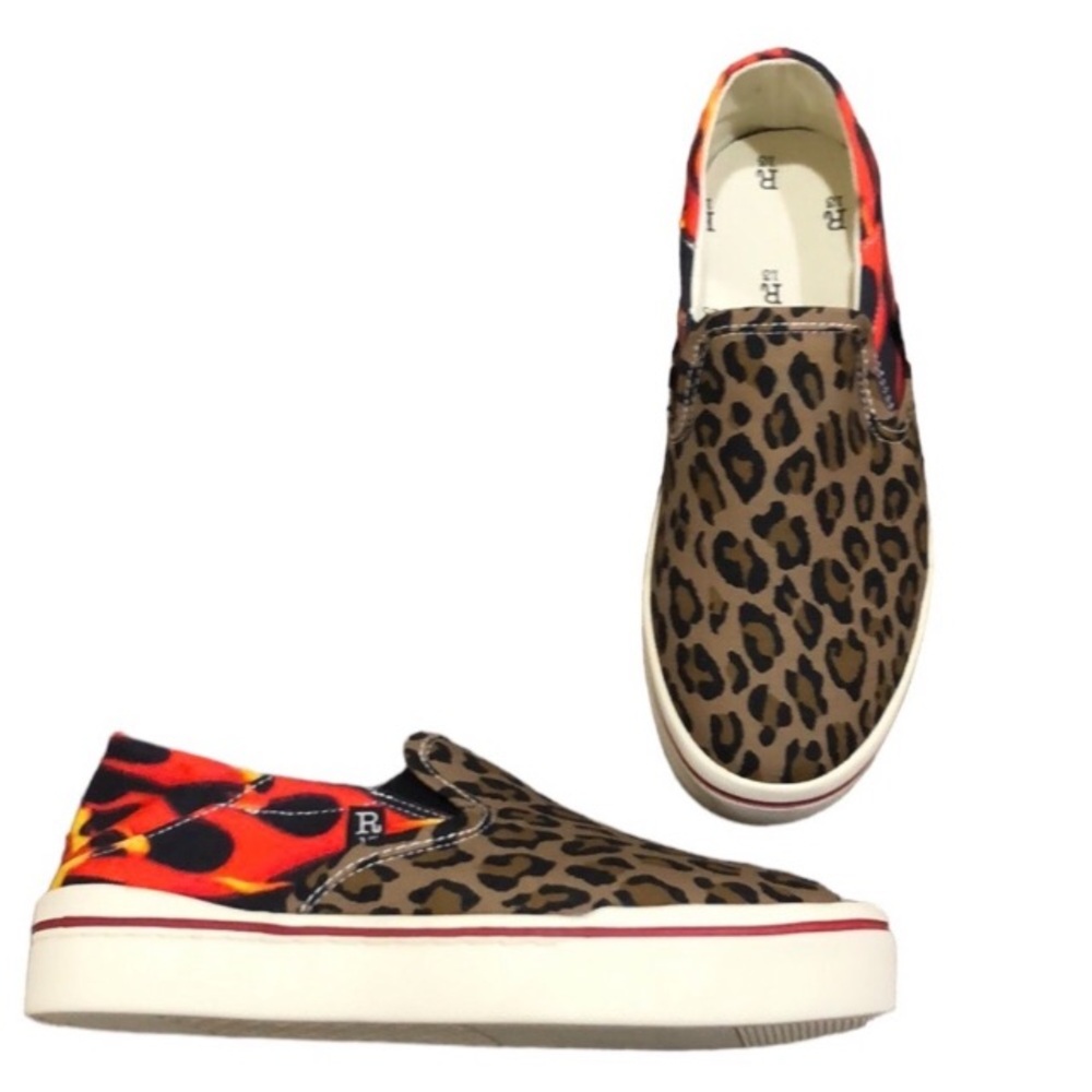 R13 Leopard Print Slip-On Sneakers with Flame Accent